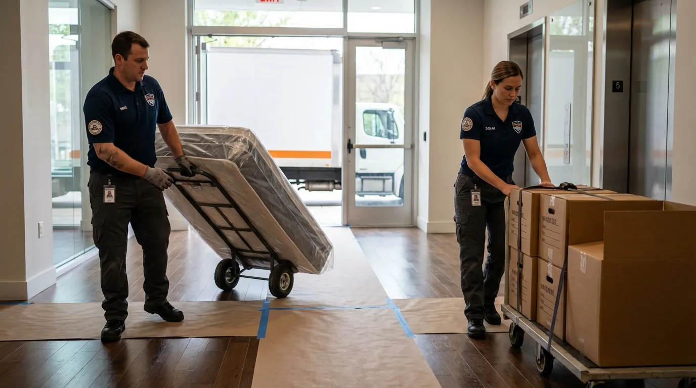 Professional apartment movers loading elevator in Kingfisher, OK