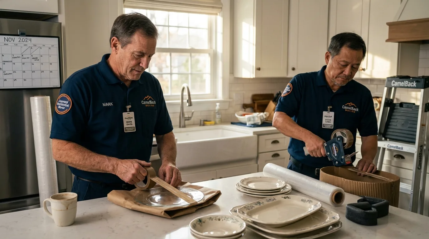 Professional crew packing kitchen dishware in Kingfisher, OK